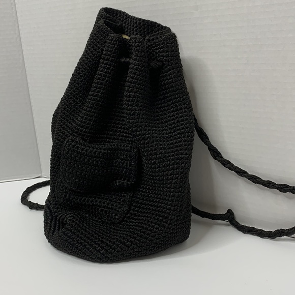 Chateau | Vintage Black Crochet 70’s Mini Backpack | Satchel | Unisex - Picture 3 of 12